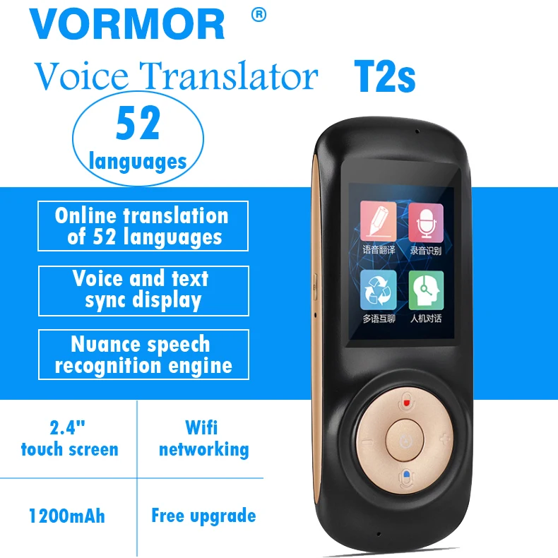 Portable Smart Voice translator T2S 70 languages two way Real Time