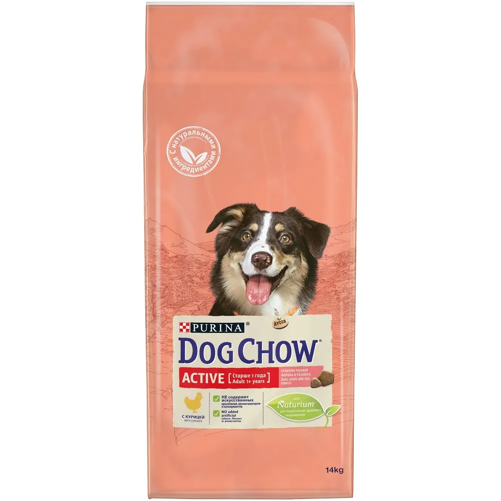 Dog Chow Adult Active для взрослых активных собак всех пород, Курица, 14 кг