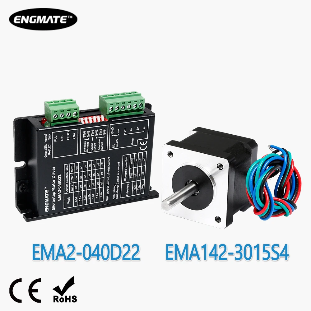 

ENGMATE CNC Stepper Driver EMA2-040D22 Support Nema 8, Nema 14 20-40V with EMA142-3015S4 Stepper Motor