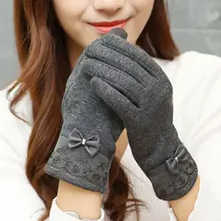 2018 модные зимние женские перчатки с кружевным бантом зимние перчатки женские девочки guantes сенсорный экран варежки шерстяные перчатки для