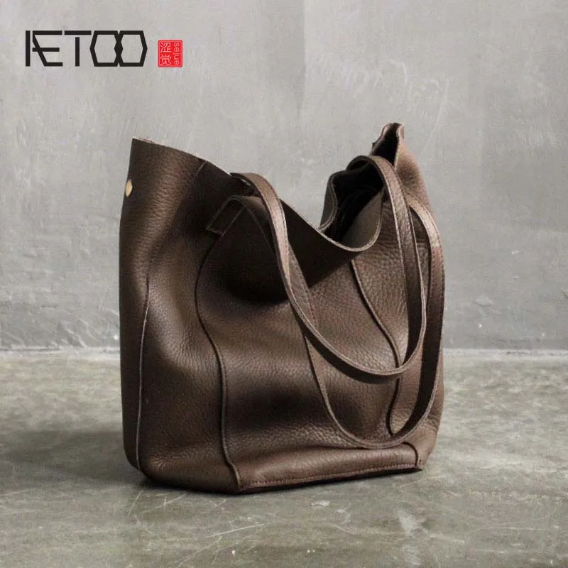 

AETOO Original handmade Autumn and winter new top layer cowhide tote bag women bag leather handbag soft leather large handbag