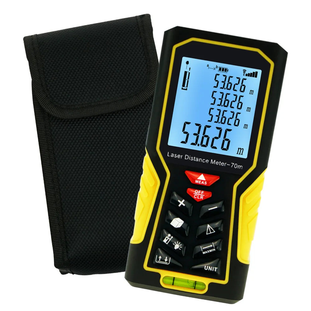

Handheld Range Finder 70m (229ft) Area & Volume Measuring Tools Meter Tester Laser Distance Meter +/-1mm accuracy w/ Backlight
