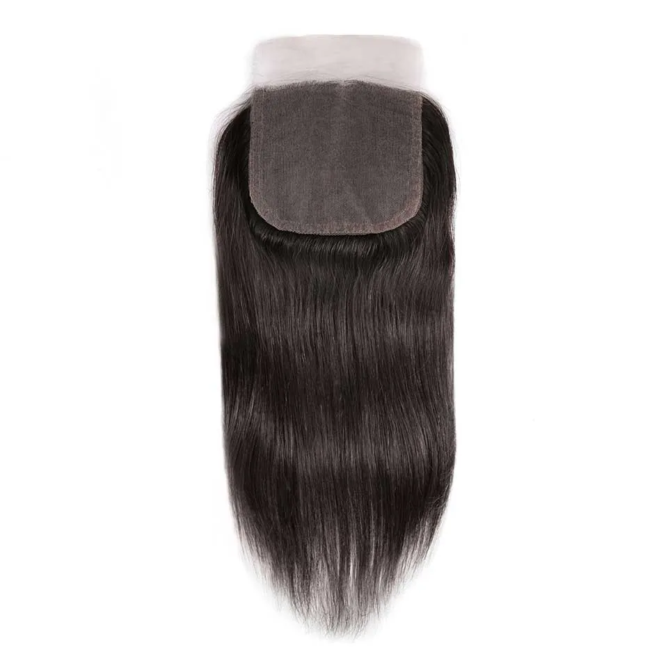 

Prom Queen Silk Base Closure Brazilian Straight Human Remy Hair Closure 4x4 Siwss Lace With Baby Hair Middle/Free Part