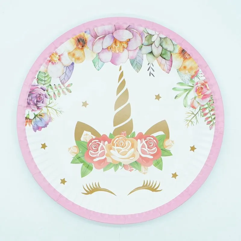 

1Set Unicorn Party Kids Birthday Party Pink/Blue Paper Cup Plate Popcorn Box Unicorn Party Banner Hat 1st Birthday Baby Shower