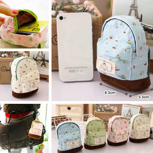 

Canvas Case Coin Card Flower Purse Zipper Bag Pouch Small Wallet