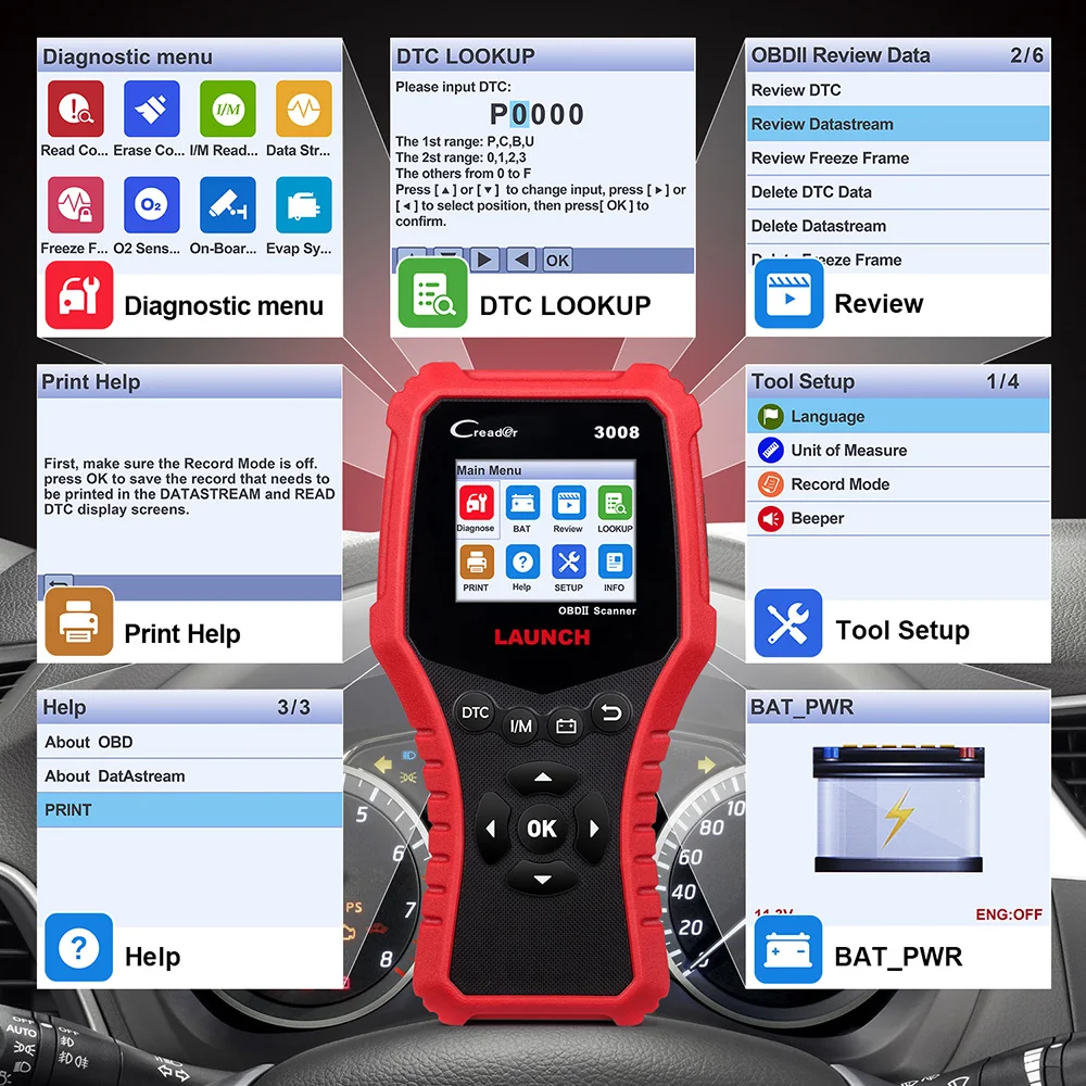 LAUNCH X431 CR3008 obd2 сканер для чтения кодов поддержка полной диагностики obdii+ тест напряжения батареи Creader 3008 бесплатное обновление онлайн