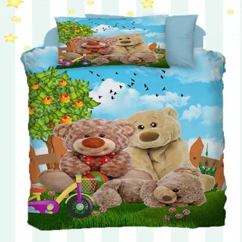 

Else 4 Piece Spring Nature Brown Teddy Bears Birds Tree 3D Print Cotton Satin Baby Duvet Cover Bedding Set Pillow Case Bed Sheet