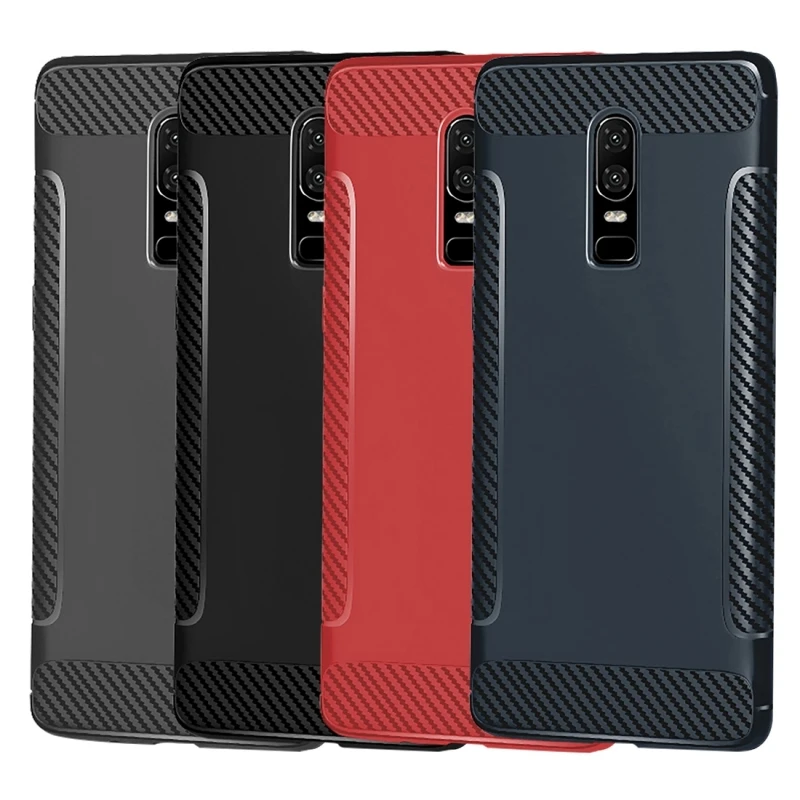cheap for OnePlus 6 Carbon Fiber Anti slip TPU Protective Case for OnePlus 6