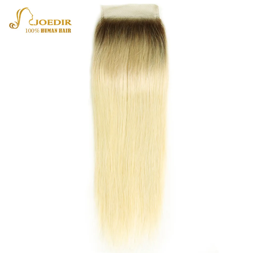 Joedir волос пучки волос от светлого до темного цвета с закрытием Малайзии прямые волосы Связки с закрытием T4 613 Мёд блондинка Связки с закрытием