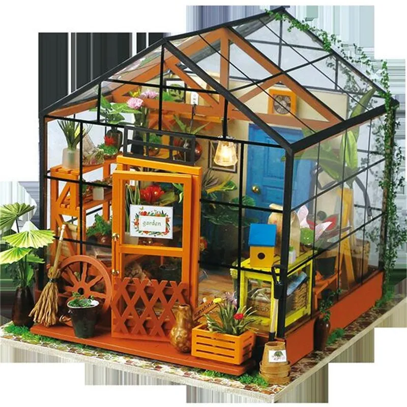 

Imagine 3D DIY House Model Kit Greenhouse Miniature LED Light Dolls House Build Toy Gifts For Children