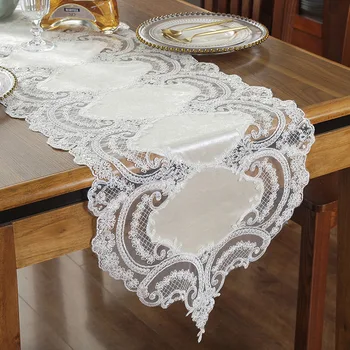 

Embroidered Lace Table Runner TV Bench Stand End Table Cover Decoration 40cm x 90 150 180 220 250cm Beige Champagne Green Coffee