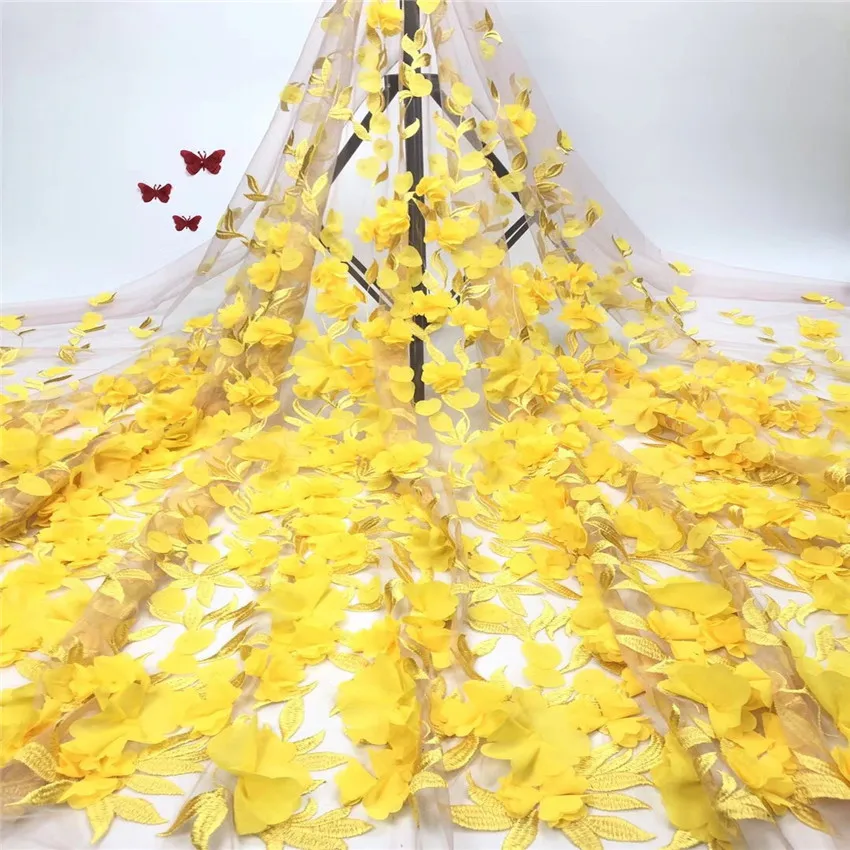 Роскошная 3D Цветочная кружевная вышитая бисером ткань 1 ярд сетчатая отделка