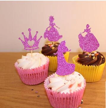 Garniture De Cupcake Princesse Fushia A Paillettes Decoration De Fete De Bapteme Ornement D Anniversaire Donuts Friandises Alimentaires Aliexpress