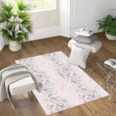 Серый розовый розы геометрический скандинавский 3d принт Нескользящая микрофибра Гостиная декоративный современный моющийся коврик