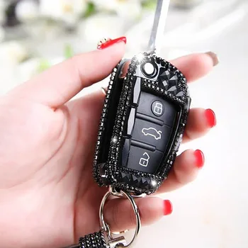 

Luxury Diamond Car Key Case Bling Cover Key Shell Holder with key chain Accessories For AUDI A1 A3 Q3 S3 S5 S6 R8 TT Q7 Q5 A6 A4