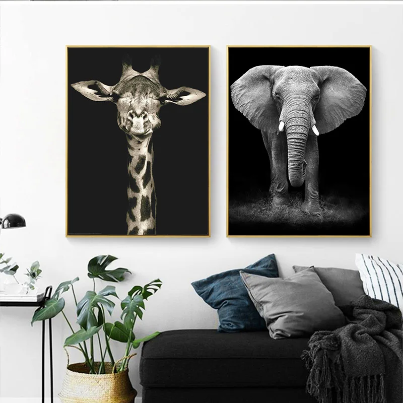 Картина на холсте с животными, черно-белая жирафа, Настенная художественная картина для гостиной, плакат, украшение, картина без рамки