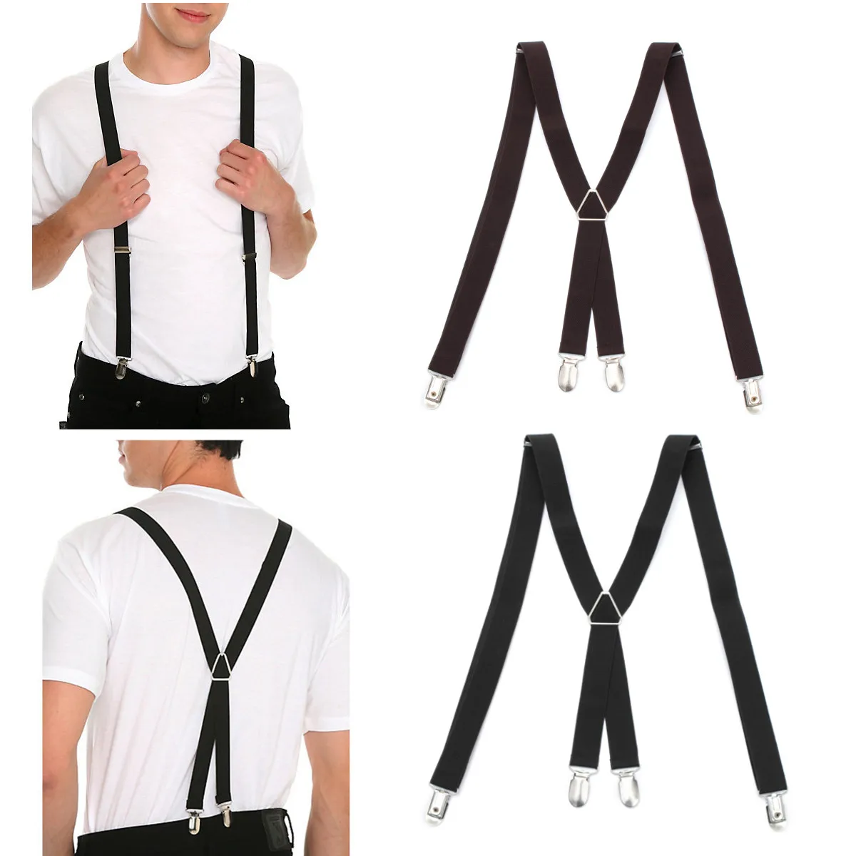 Men X Back Clip Suspenders Adjustable Elastic Braces Supports Pant
