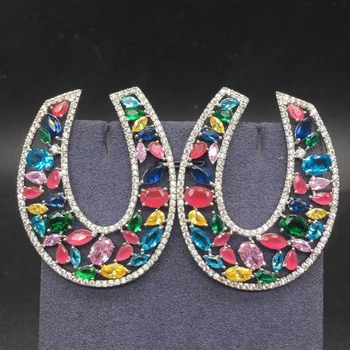 

U Cruved Shape New Arrival Multicolor Full Micro Cubic Zirconia Pave Women Bridal Engagement Earring High Jewelry Addiction