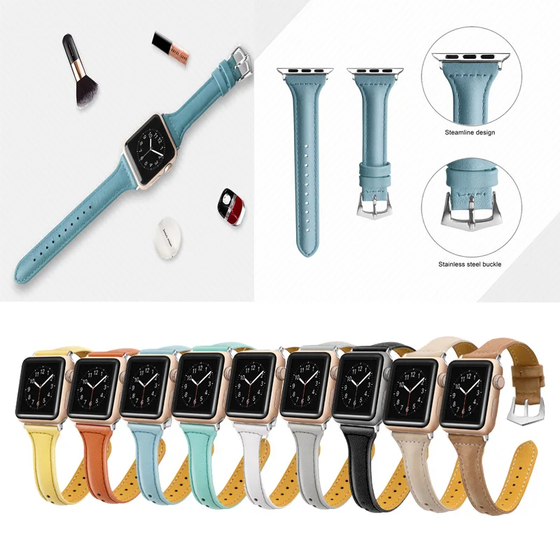 Ремешок OULUCCI кожаный для Apple Watch Band 38 мм 42 сменный тонкий спортивный браслет с
