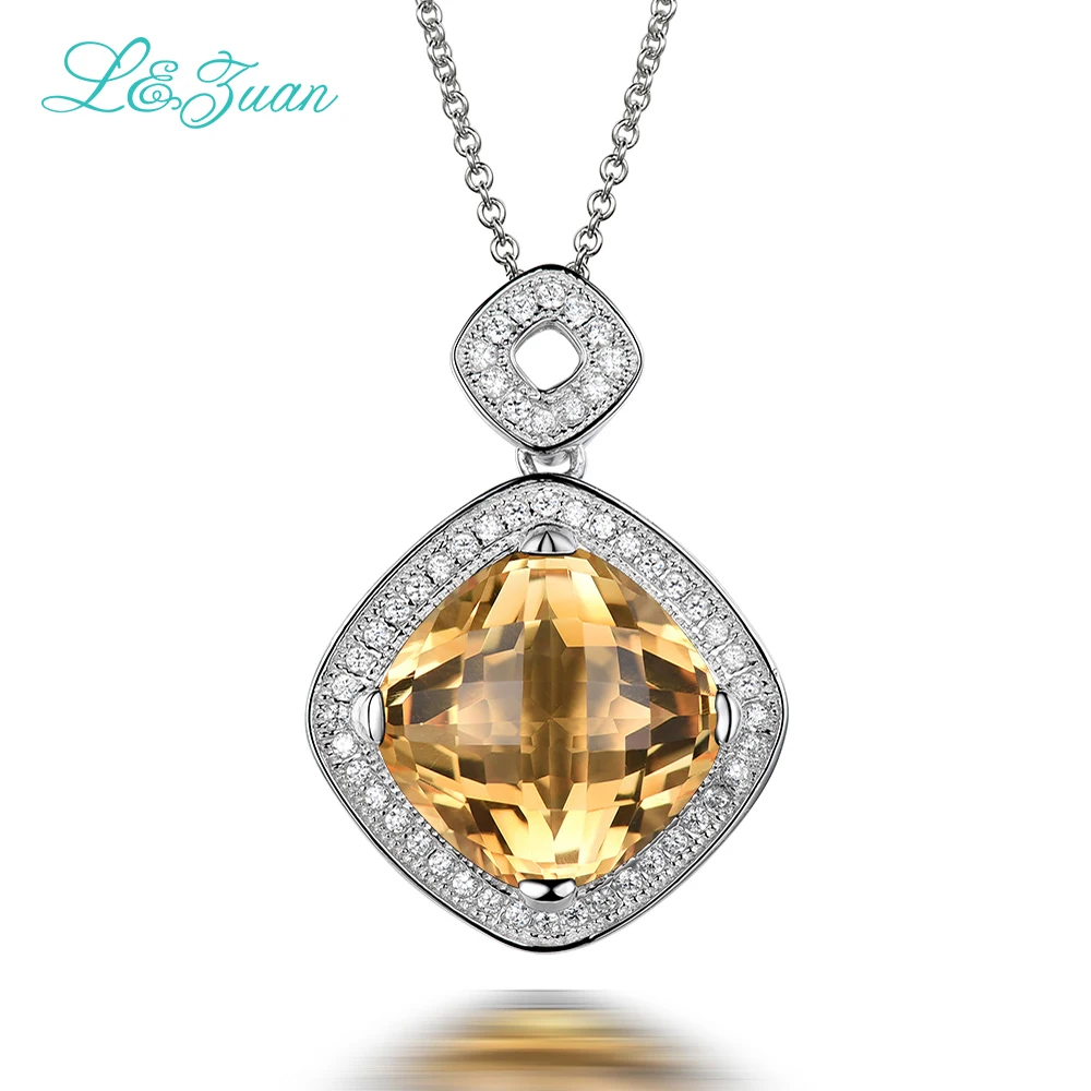 

L&zuan 925 Sterling Silver Citrine Necklace For Women & Natural Gem Yellow Romantic pendant Fine Jewelry