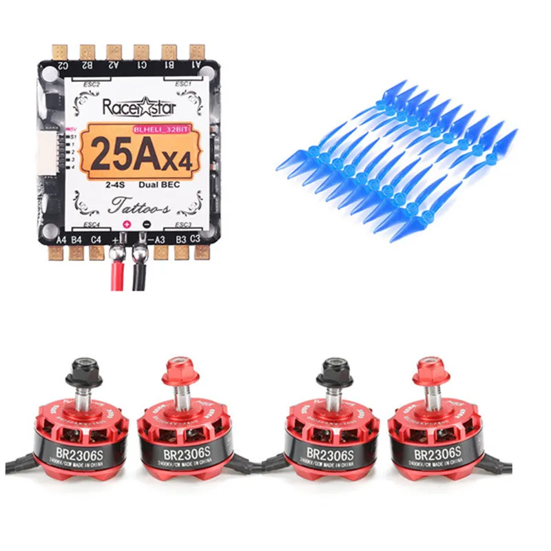 

Racerstar RS2306 2400KV 2-4S Motor & Tatto_S 25A Blheli_32 Dshot1200 ESC & 10X 5038 2-Blade Propeller for RC Racing Drones Frame