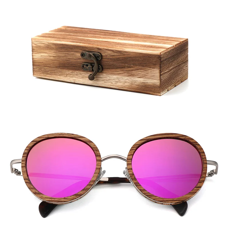Новые солнечные очки с поляризованной древесиной круглые бамбуковые очки Модные женские солнцезащитные очки мужские UV400 очки деревянная Подарочная коробка Gafas de sol - Цвет линз: wood box