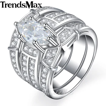 

Micro Paved CZ Cubic Zirconia Rings for Women Set Of 3 White Gold Filled Oval Clear Solitaire Size 6-9 KGR19
