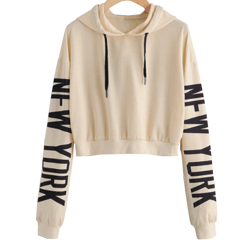 Women Fashion Casual Loose Punk Hooded Hoodie Long Sleeve Stylish Crop