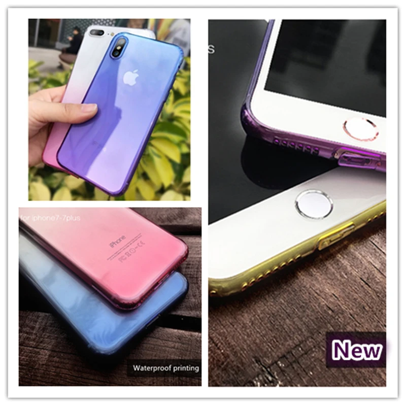 

Gradient color Clear Silicon Ultra Thin Soft TPU Case For 7 7Plus 8 8Plus X Transparent Phone Case For iPhone 6 6s 6Plus 6sPlus