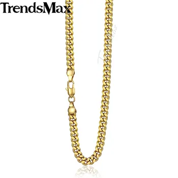 

Trendsmax Men's Necklace Gold Curb Cuban Link Chain Necklaces For Male Jewelry Dropshipping Wholesale Fashion Gifts 4mm KGN143