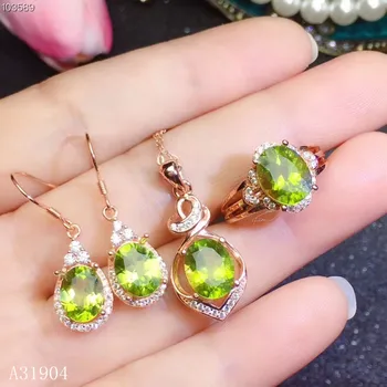 安い KJJEAXCMY ブティックジュエリー 925 スターリングシルバー象眼細工の天然ペリドットの宝石女性の高級ネックレスペンダントリングイヤリングセット