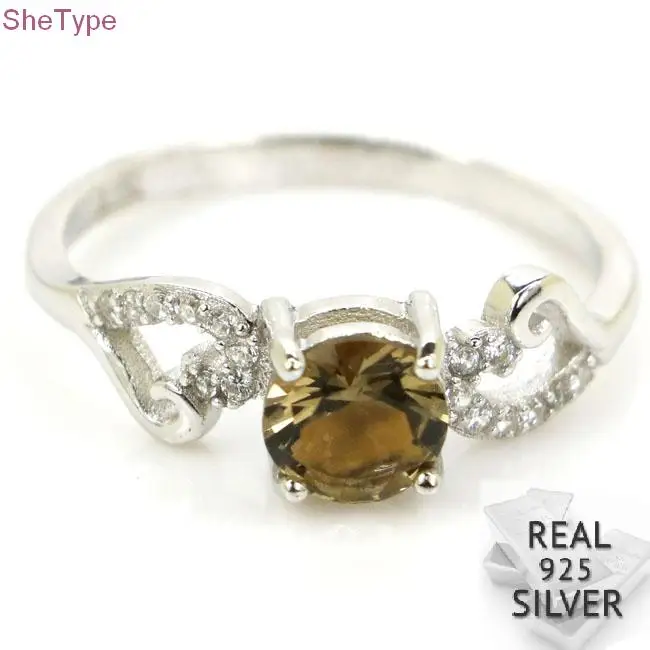 

10.0# SheType 1.8g Smoky Quartz Heart Shape Gift For Ladies Real 925 Solid Sterling Silver Ring 20x6mm