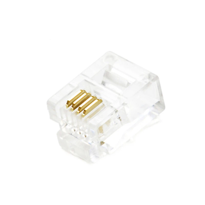 RJ11 UTP 6P4C Telephone Cable Connectors Gold Plated Highly Transparent
