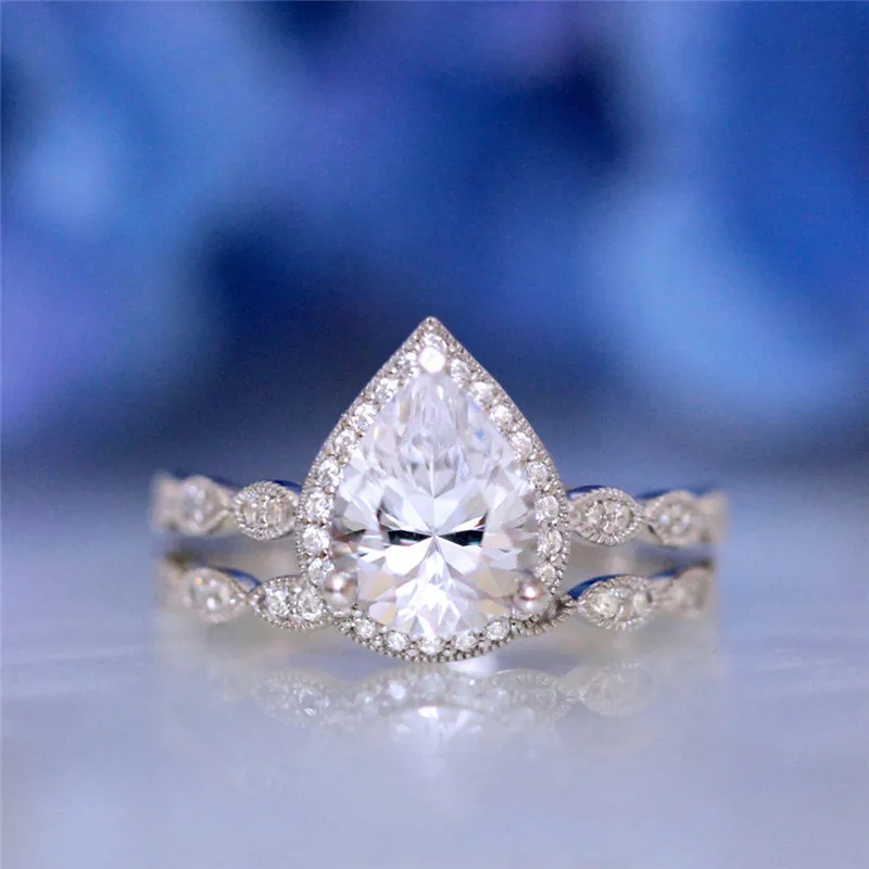 New Pear Cut Shape 5A Zircon Engagement Wedding Rings For Women Pear Opal Single Stone Lady Ring Size 10 Jewelry Dropshipping R4