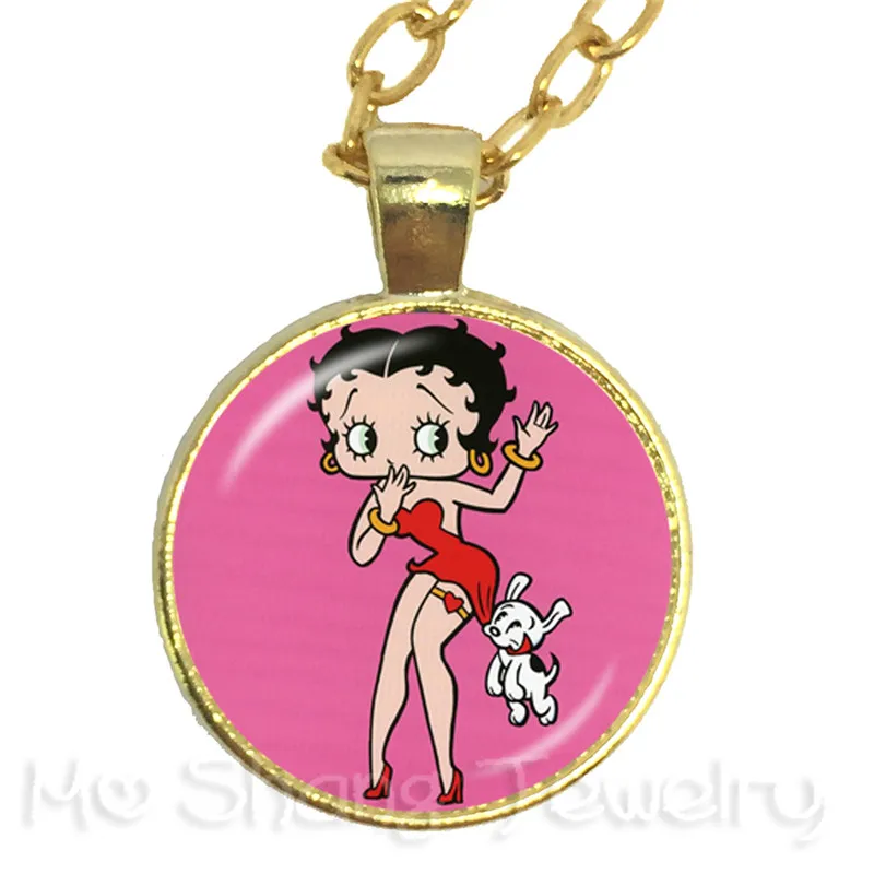 Новинка, классическое модное ожерелье Betty Boop, подвеска, стеклянный купол, ручная работа, ювелирное изделие, цепочка на свитер, подарок для друзей