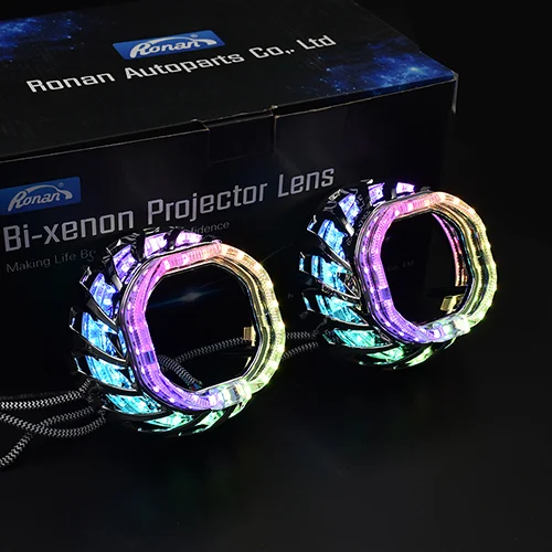 RONAN 2,5 дюймов WRGB двойной светодиодный спиральный кожух Angel Eye Masks DRL для 2,5 дюймов WST Bi Xenon Би-светодиодный проектор кожухи объективов - Цвет: Square Spiral WRGB
