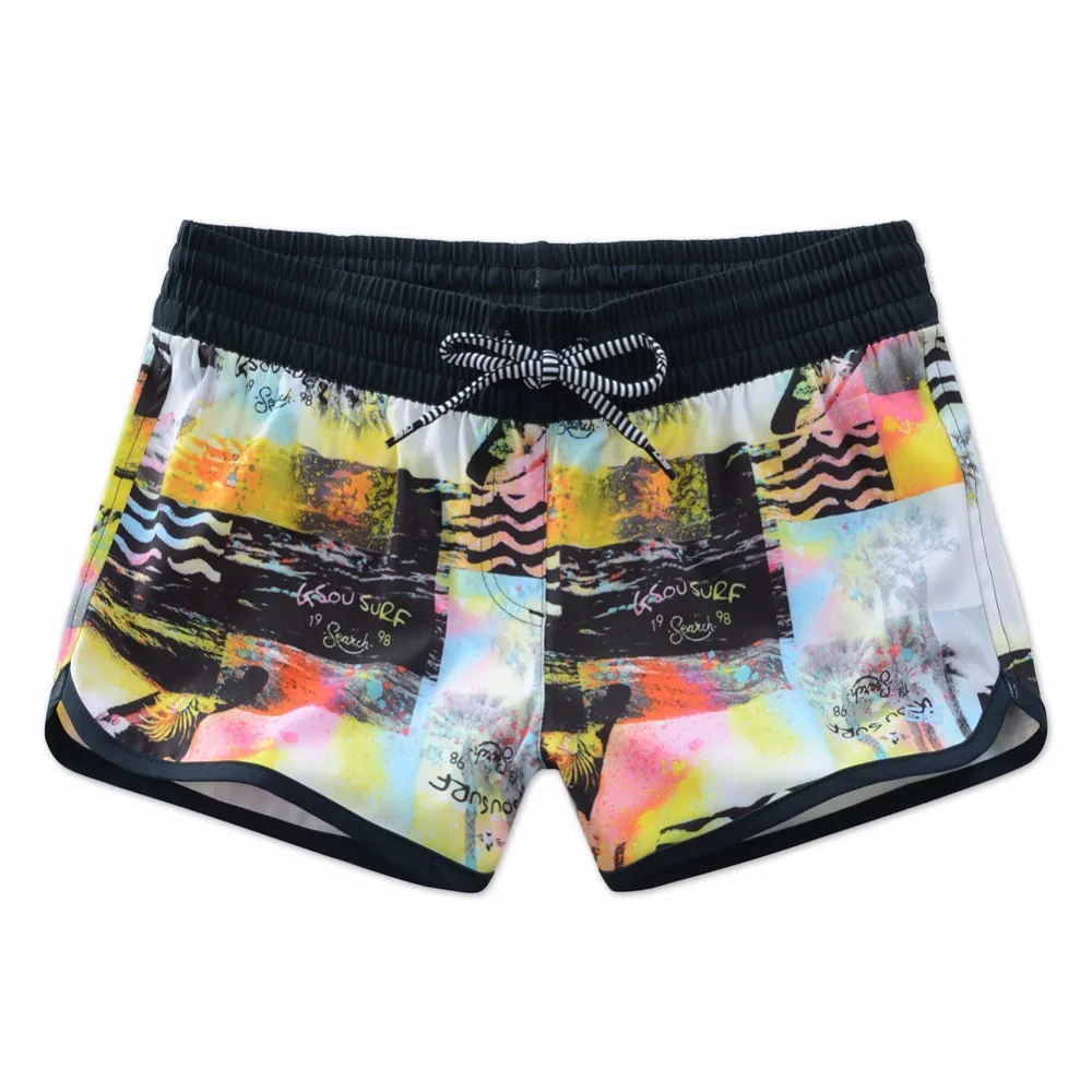 GSOU الثلوج المرأة شاطئ الأمواج القصيرة مجلس ملابس بيكيني الإناث الملونة المطبوعة السراويل الرياضية السباحة الغوص تصفح ملخصات