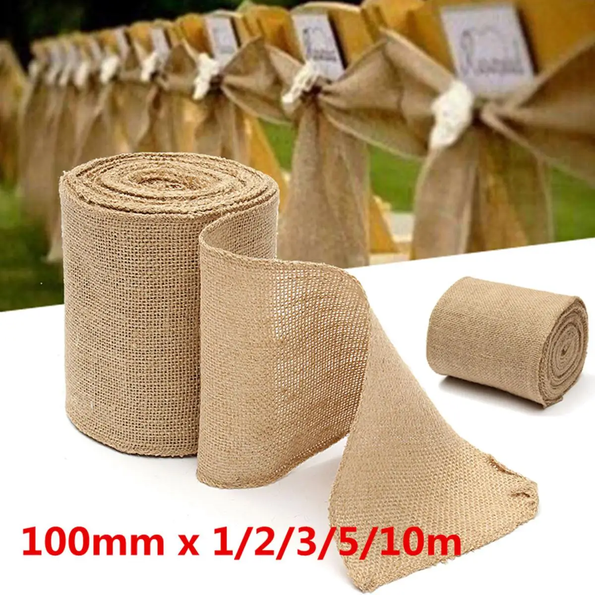 

100mm x 1/2/3/5/10m Rustic Jute Hessian Burlap Ribbon Roll DIY Crafts Decor Straps Belt Party Events Wedding Decoration Supplies