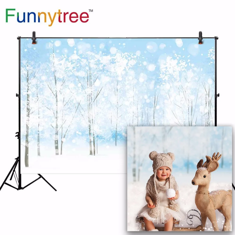 Фоны Funnytree для фотостудии bokeh мультфильм Рождество Зимний Лес Снег мечта дети Фон