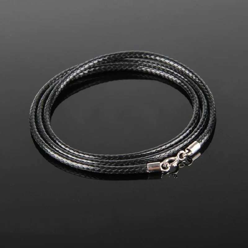 2mm Black Leather Cord Neckalce With S925 Sterling Silver Clasps For
