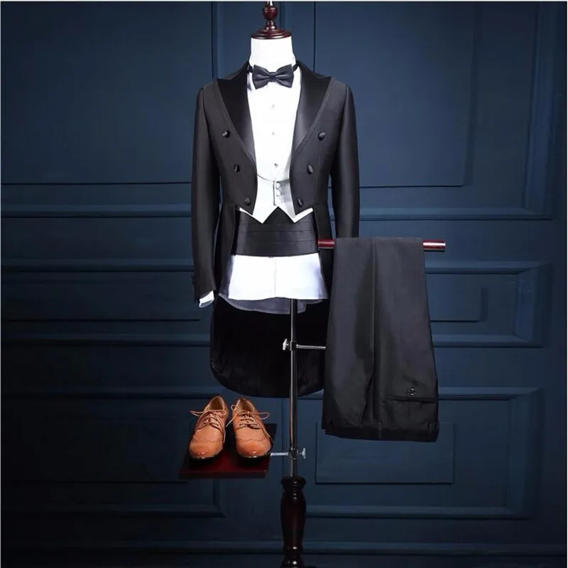 5 шт.(пиджак+ брюки+ жилет+ галстук-бабочка+ ремень),, высококачественный мужской костюм, фрак, костюмы, мужские блейзеры, приталенный, для жениха, свадьбы, выпускного - Цвет: as picture