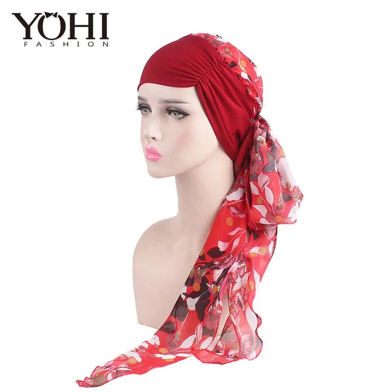 Новая модная элегантная шифоновая Дамская шаль, головной убор, упругая шапочка для химиотерапии для женщин, аксессуары для волос
