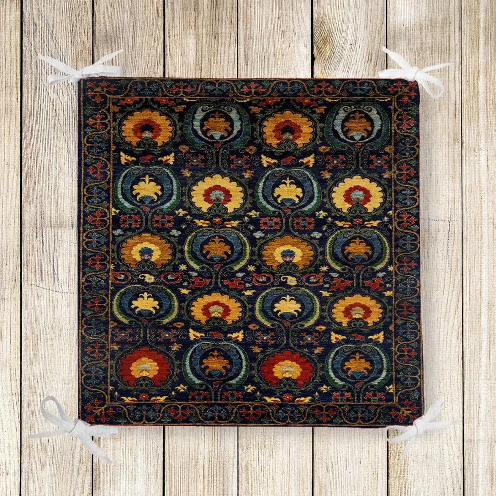 buy Else Brown Green Yellow Ottoman Retro 3d Print Square Chair Pad Seat Cushion Soft Memory Foam Full Lenght Ties Non Slip Washable