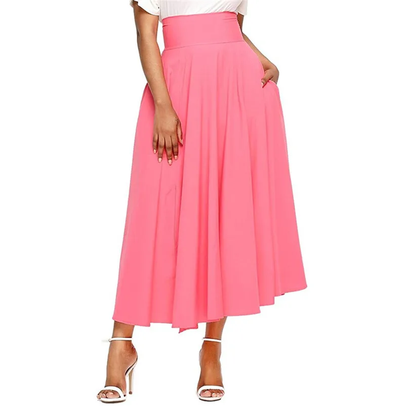 HOT sell Fashion 2018 Summer style skirts womens High Waist Pleated Long Skirt Front Slit Belted Maxi Skirt Femme Saia A16#N (11)