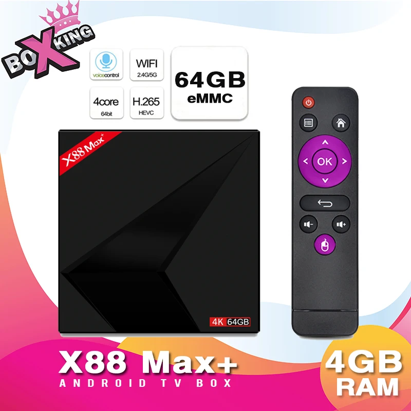 

X88 Max+ RK3328 Quad-Core Android TV 8.1 4GB 64GB Voice Control Dual Wifi 2.4/ 5G Set Top TV Box ( H96 Max MXR Pro Plus) (p10)