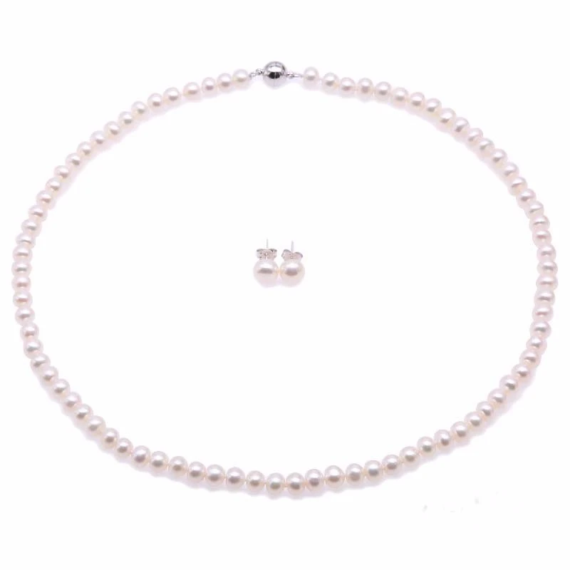 Bianco Akoya Della Perla Della Collana 18 "+ Orecchino Set Per Le Donne Insieme Dei Monili Colar Perle Collier Et Boucle D' Oreille Ensemble