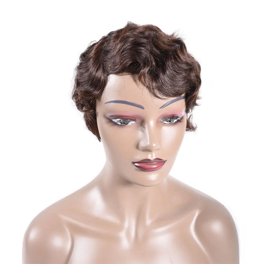 #4 Короткий Палец волна Парики Короткий Боб парики для женщин короткий Pixie Cut парик бразильский Реми Короткие парики из человеческих волос Смешанный цвет 1B 2# TIANTAI - Цвет волос: #4