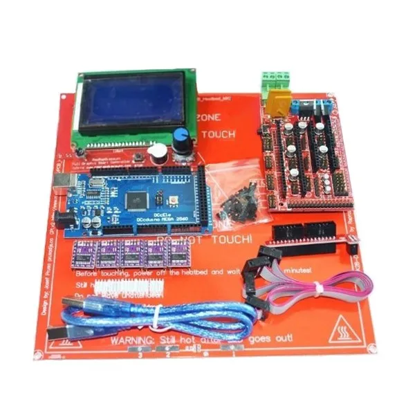 

1x 3D Printer Board Mega 2560 R3+Ramps 1.4+USB line +DRV8825 module+ PCB Heatbed MK2B +12864LCD control panel+ Adapter +2x Cable
