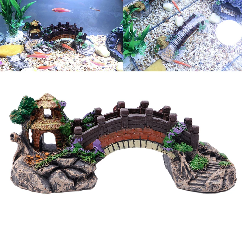 Aliexpress Buy Aquarium Resin Bridge Landscape Fish Tank Ornaments Pavilion Tree 