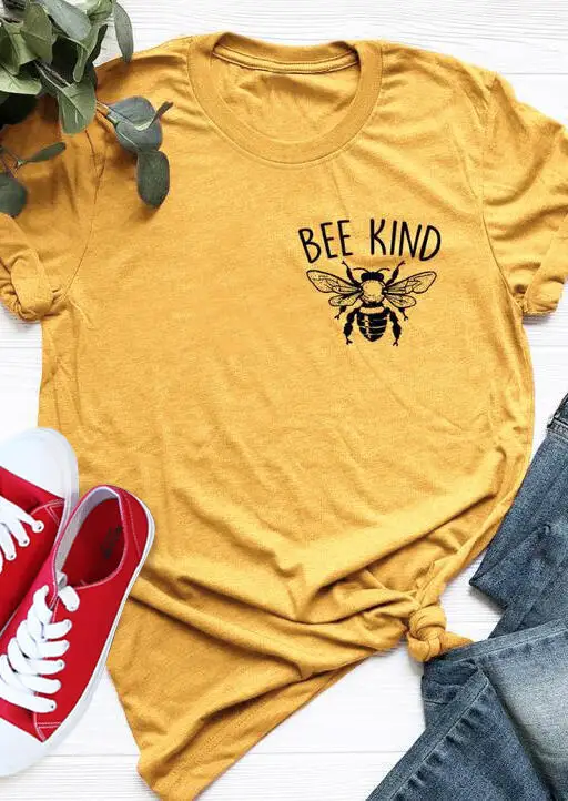 

Summer Women Bee Kind Harajuku Basebal T-Shirt Vogue Ladies Oversized Graphic Aesthetic Yellow Tees Tops Korean Style Clothes